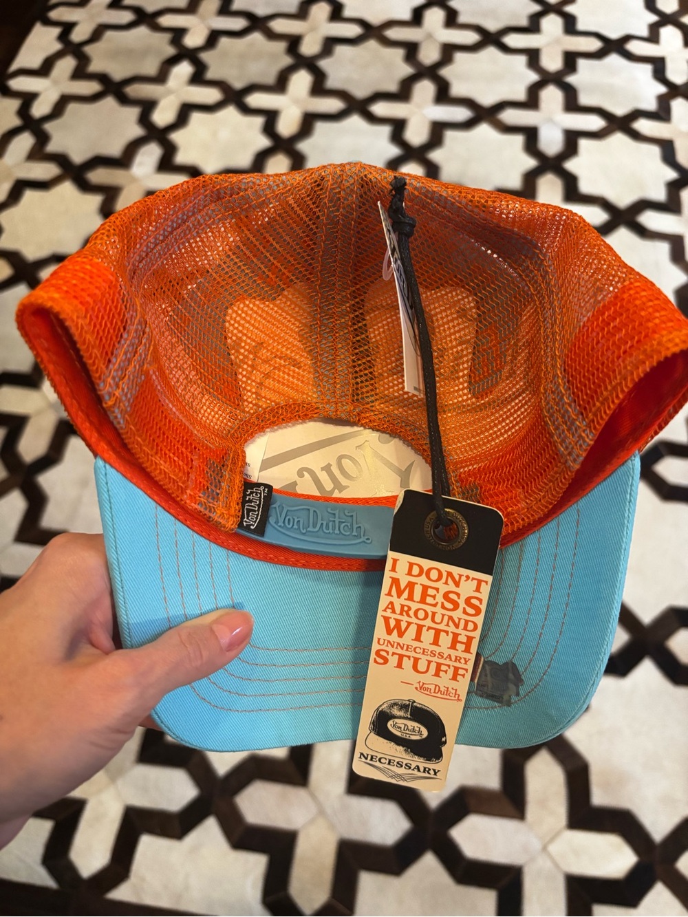 Unisex Von Dutch Orange and Light Blue/Aqua Trucker Hat - Picture 3 of 3